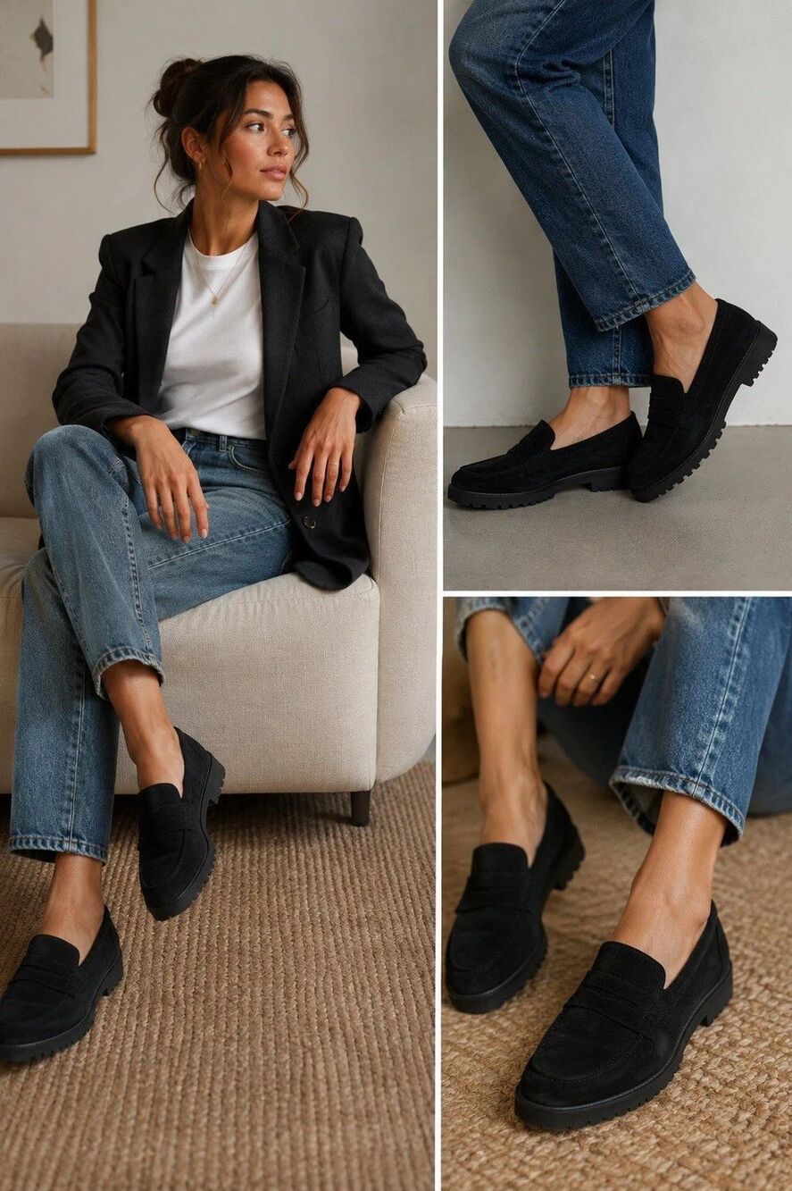 Paul Green Sadie Womens 9.5 Black Suede Platform Loafers Slip On Shoes UK 7